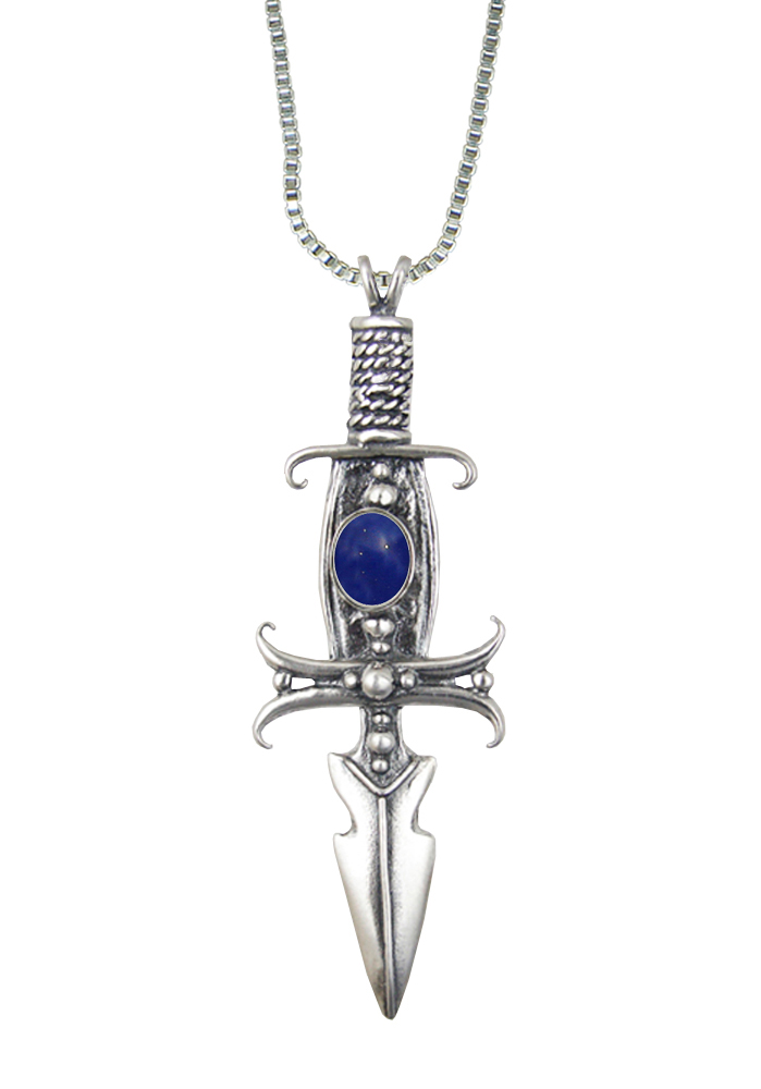 Sterling Silver Deathmaker Knife Dagger Pendant With Lapis Lazuli